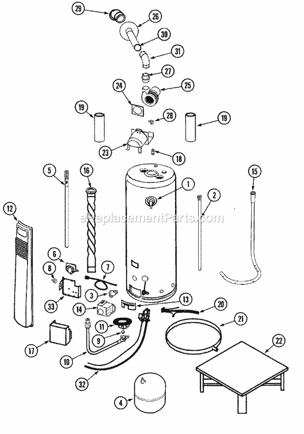 Maytag HP4X40P980 Gas Water Heater Body Diagram