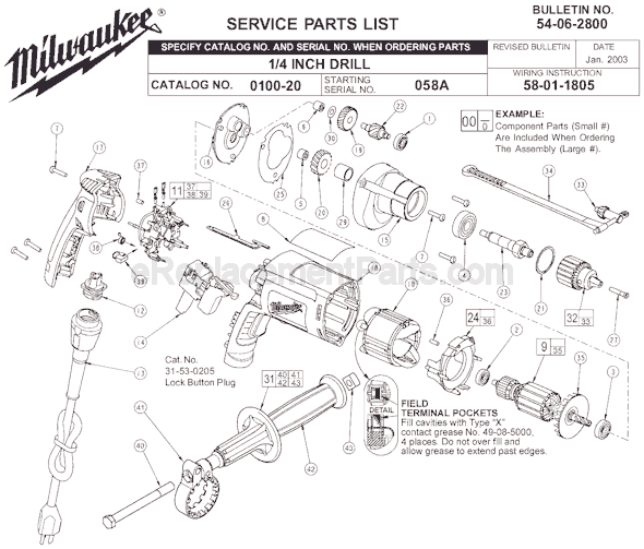 Milwaukee 0100-20 (SER 058A) Electric Drill / Driver Page A Diagram