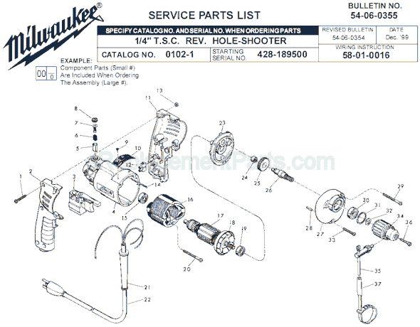 Milwaukee 0102-1 (SER 428-189500) Electric Drill / Driver Page A Diagram