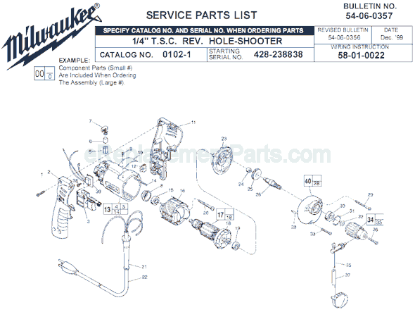 Milwaukee 0102-1 (SER 428-238838) Electric Drill / Driver Page A Diagram