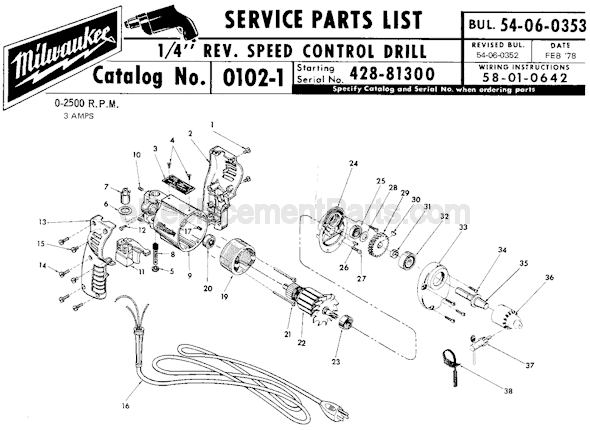 Milwaukee 0102-1 (SER 428-81300) Electric Drill / Driver Page A Diagram