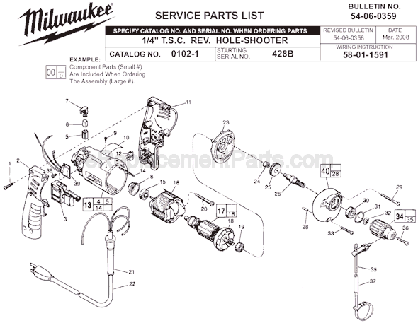 Milwaukee 0102-1 (SER 428B) Electric Drill / Driver Page A Diagram