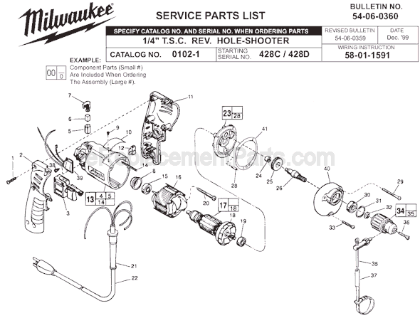 Milwaukee 0102-1 (SER 428C) Electric Drill / Driver Page A Diagram
