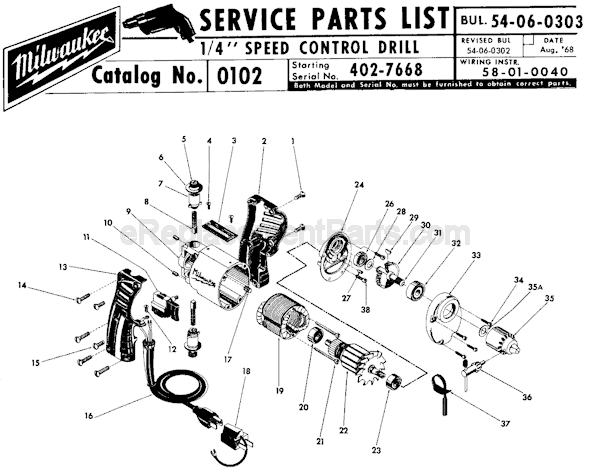Milwaukee 0102 (SER 402-7668) Electric Drill / Driver Page A Diagram