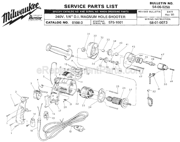 Milwaukee 0106-3 (SER 575-1001) Electric Drill / Driver Page A Diagram