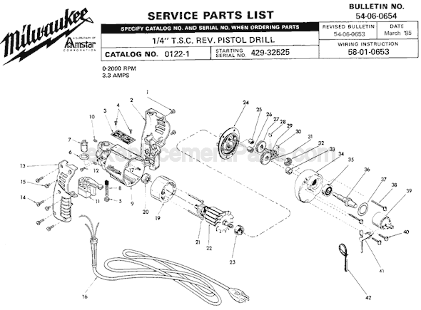 Milwaukee 0122-3 (SER 429-32525) Electric Drill / Driver Page A Diagram