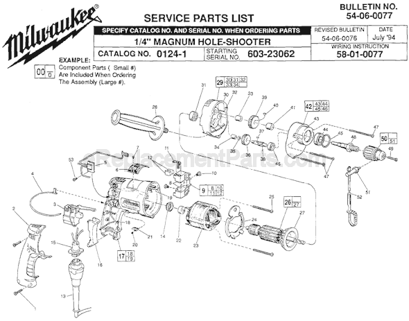 Milwaukee 0124-1 (SER 603-23062) Electric Drill / Driver Page A Diagram