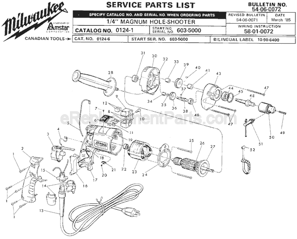 Milwaukee 0124-1 (SER 603-5000) Electric Drill / Driver Page A Diagram