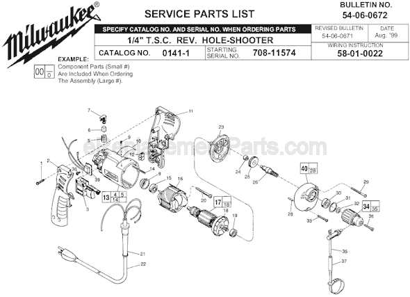 Milwaukee 0141-1 (SER 708-11574) Electric Drill / Driver Page A Diagram