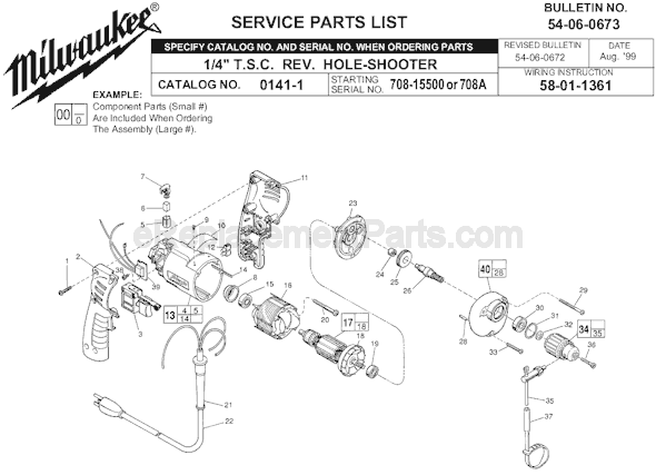 Milwaukee 0141-1 (SER 708-15500) Electric Drill / Driver Page A Diagram