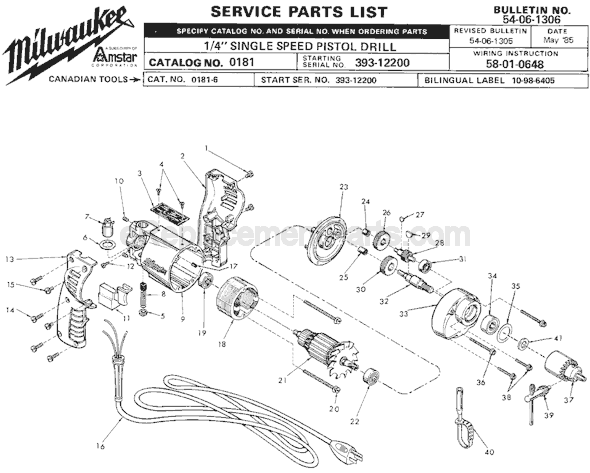 Milwaukee 0181 (SER 393-12200) Electric Drill / Driver Page A Diagram