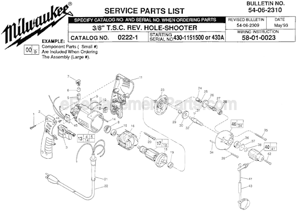 Milwaukee 0222-1 (SER 430-1151500) Electric Drill / Driver Page A Diagram