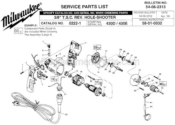 Milwaukee 0222-1 (SER 430DE) Electric Drill / Driver Page A Diagram