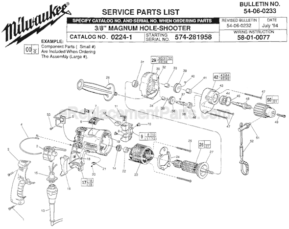 Milwaukee 0224-1 (SER 574-281958) Electric Drill / Driver Page A Diagram