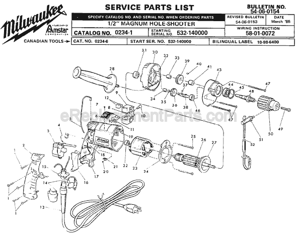 Milwaukee 0234-1 (SER 532-140000) Electric Drill / Driver Page A Diagram