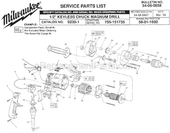 Milwaukee 0235-1 (SER 755-151735) Electric Drill / Driver Page A Diagram