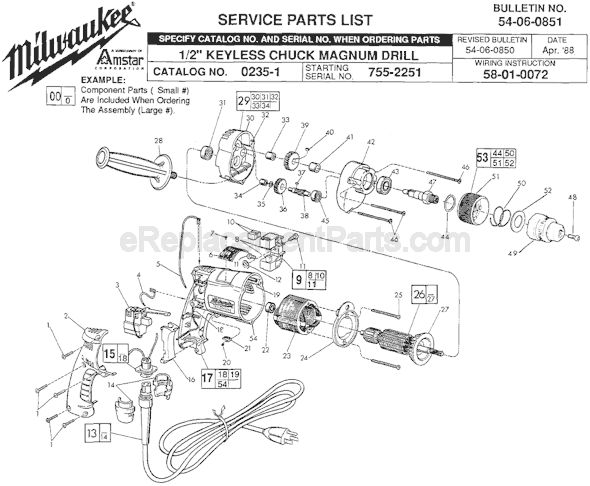 Milwaukee 0235-1 (SER 755-2251) Electric Drill / Driver Page A Diagram
