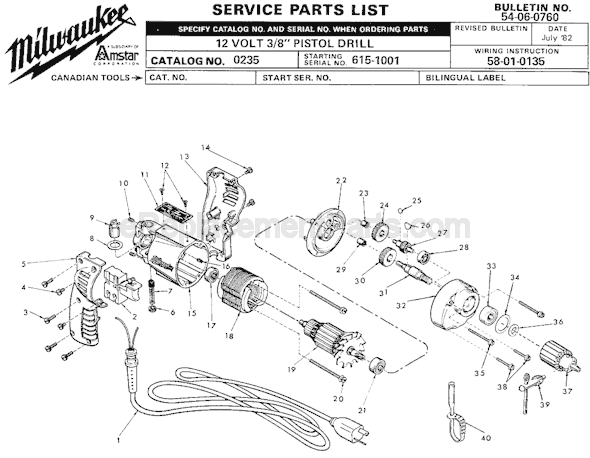 Milwaukee 0235 (SER 615-1001) Electric Drill / Driver Page A Diagram