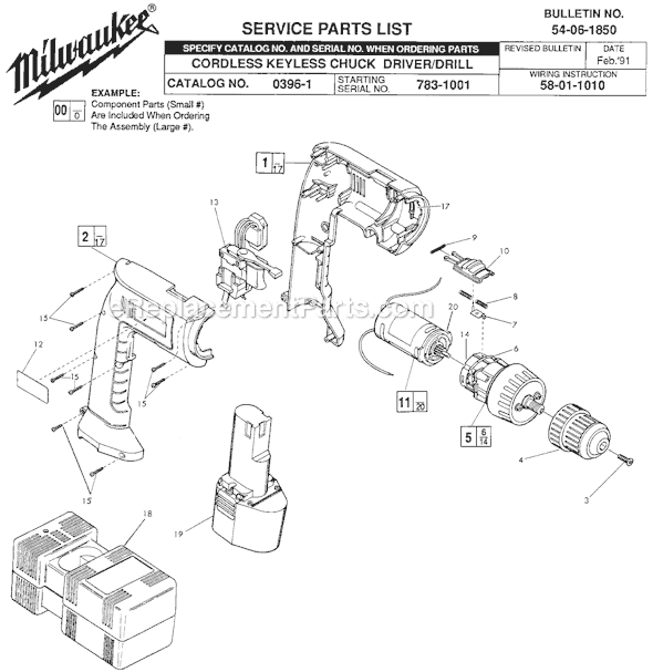Milwaukee 0396-1 (SER 783-1001) 9.6V Cordless Drill Page A Diagram