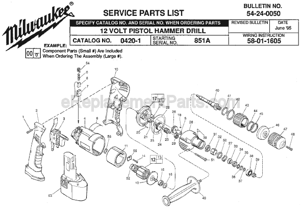 Milwaukee 0420-1 (SER 851A) Cordless Hammer Drill Page A Diagram