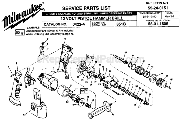 Milwaukee 0422-4 (SER 851B) Cordless Hammer Drill Page A Diagram