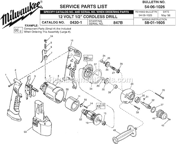 Milwaukee 0430-1 (SER 847B) Cordless Drill / Driver Page A Diagram
