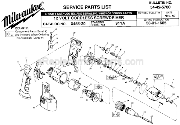 Milwaukee 0455-20 (SER 911A) Screw Driver Page A Diagram