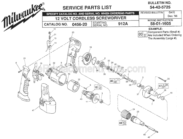 Milwaukee 0456-20 (SER 912A) Screw Driver Page A Diagram