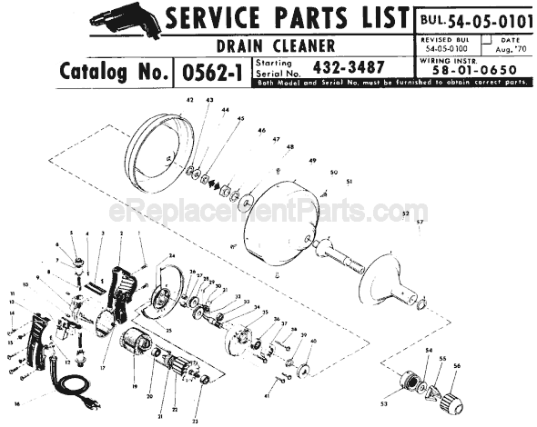 Milwaukee 0562-1 (SER 432-3487) Drain Cleaner Page A Diagram