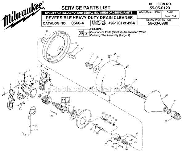 Milwaukee 0566-4 (SER 496A) Reversible Heavy Duty Drain Cleaner Page A Diagram