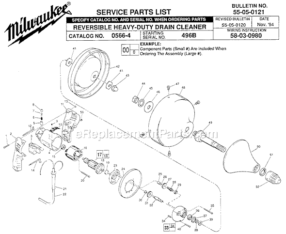 Milwaukee 0566-4 (SER 496B) Reversible Heavy-Duty Drain Cleaner Page A Diagram