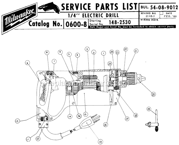 Milwaukee 0600-8 (SER 148-2530) 1/4" Electric Drill Page A Diagram