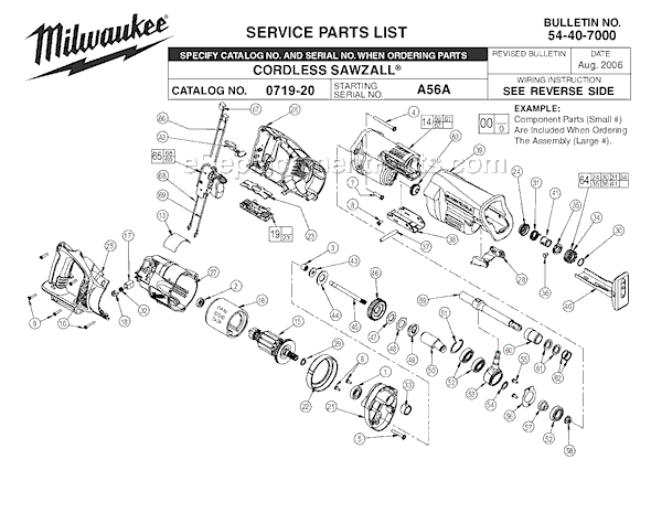 Milwaukee 0719-20 (SER A56A) V28 Sawzall Reciprocating Saw Page A Diagram