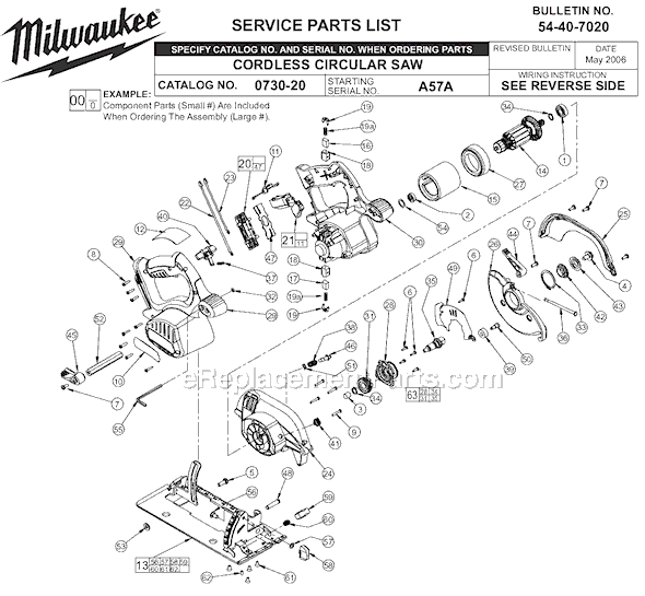 Milwaukee 0730-20 (SER A57A) Circular Saw Page A Diagram