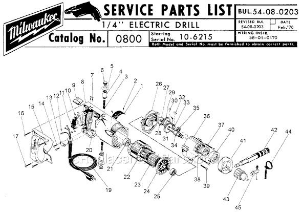 Milwaukee 0800 (SER 10-6215) Electric Drill / Driver Page A Diagram