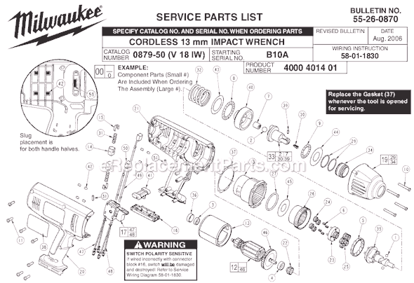 Milwaukee 0879-22 (SER B10A) Cordless 13 Mm Impact Wrench Page A Diagram