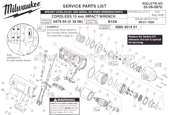Milwaukee 0879-50 (SER B10A) Cordless 13 mm Impact Wrench Page A Diagram