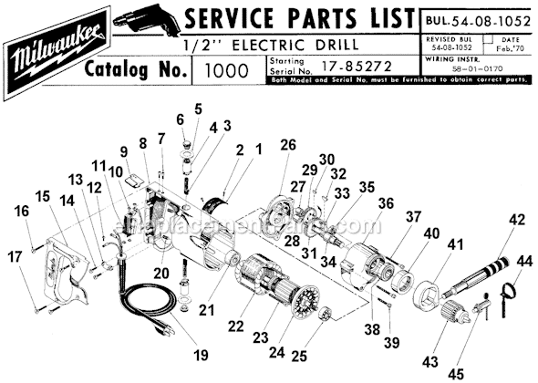 Milwaukee 1000 (SER 17-58272) 1/2" Electric Drill Page A Diagram