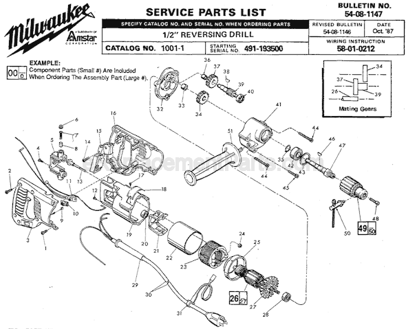 Milwaukee 1001-1 (SER 491-193500) Drill Page A Diagram