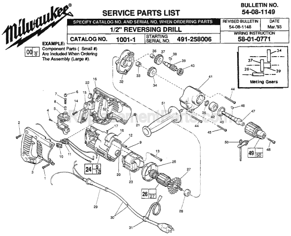 Milwaukee 1001-1 (SER 491-258006) Electric Drill / Driver Page A Diagram
