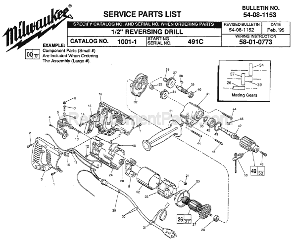 Milwaukee 1001-1 (SER 491C) Electric Drill / Driver Page A Diagram