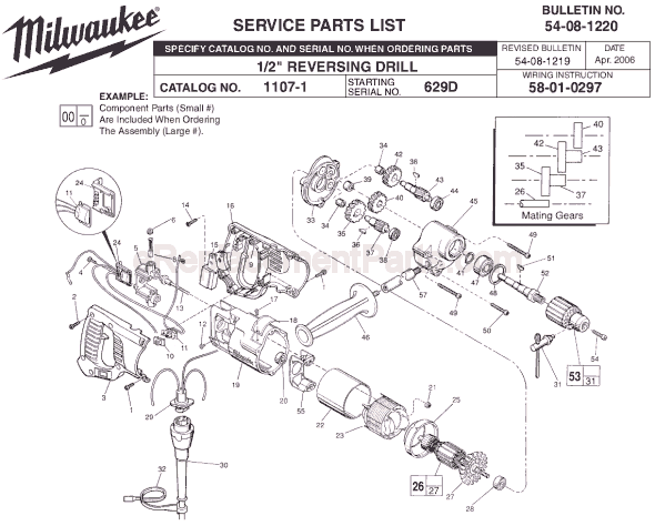 Milwaukee 1107-1 (SER 629D) Electric Drill / Driver Page A Diagram