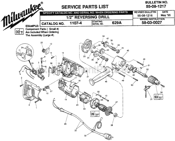 Milwaukee 1107-4 (SER 629A) Electric Drill / Driver Page A Diagram