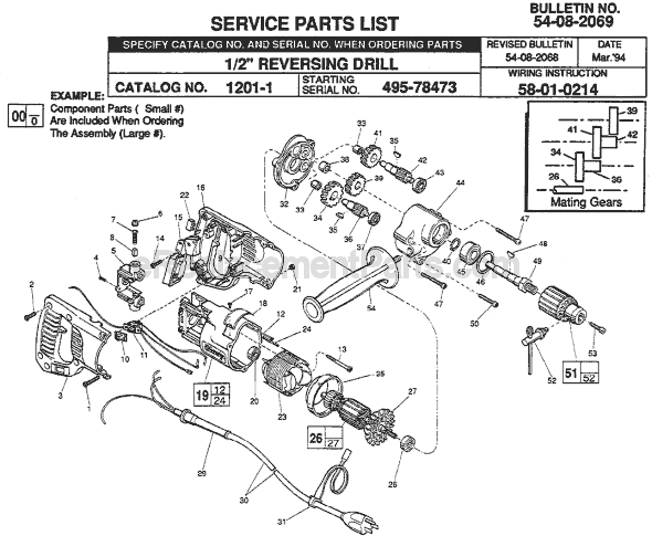 Milwaukee 1201-1 (SER 495-78473) Drill Page A Diagram