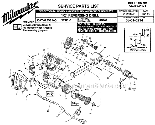 Milwaukee 1201-1 (SER 495A) 1/2" Reversing Drill Page A Diagram