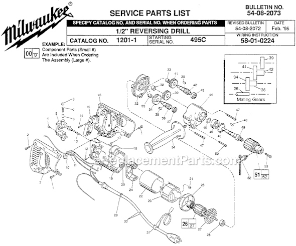 Milwaukee 1201-1 (SER 495C) 1/2" Reversing Drill Page A Diagram