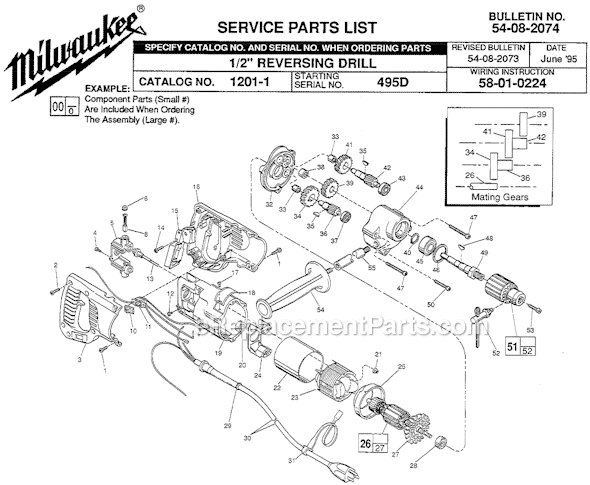 Milwaukee 1201-1 (SER 495D) 1/2" Reversing Drill Page A Diagram