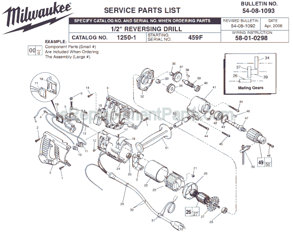 Milwaukee 1250-1 (SER 459F) Electric Drill / Driver Page A Diagram
