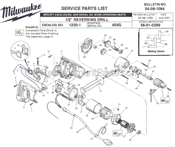Milwaukee 1250-1 (SER 459G) Electric Drill / Driver Page A Diagram