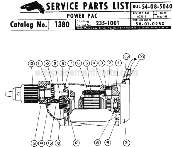 Milwaukee 1380 (SER 235-1001) Cordless Drill / Driver Page A Diagram